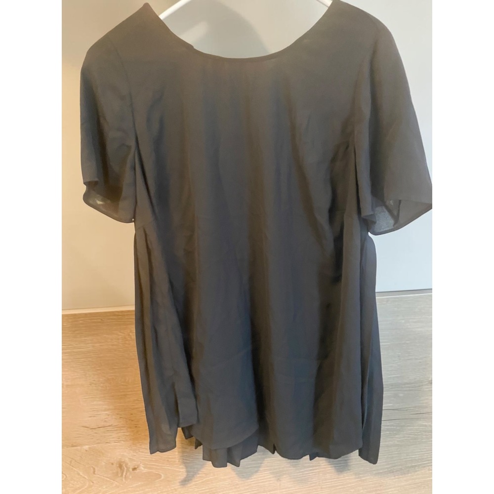 Daniel Rainn Pleated Peplum Black Short Sleeve Zip Back Women's 0X Blouse NEW